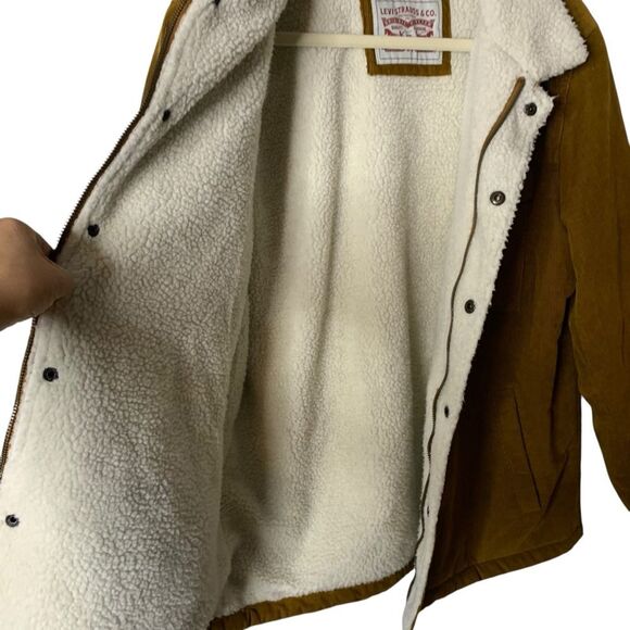 Vintage Levi Strauss & Co. Corduroy Sherpa Trucker Jacket Zip & Snap Up Brown M - Picture 10 of 12